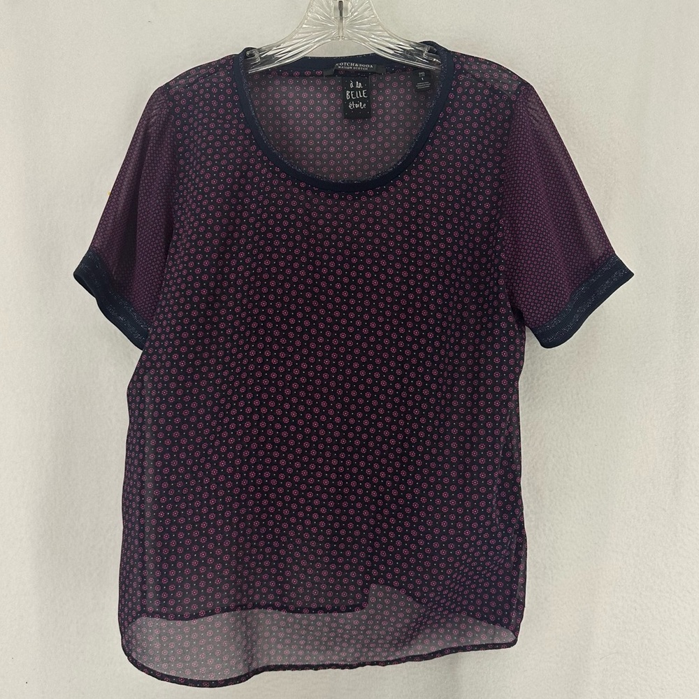 Scotch & Soda Sheer Floral Short Sleeve Blouse Shirt Womens 1 Red
